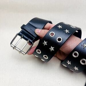 Y2k 2000s vintage style star studded goth emo black and silver belt